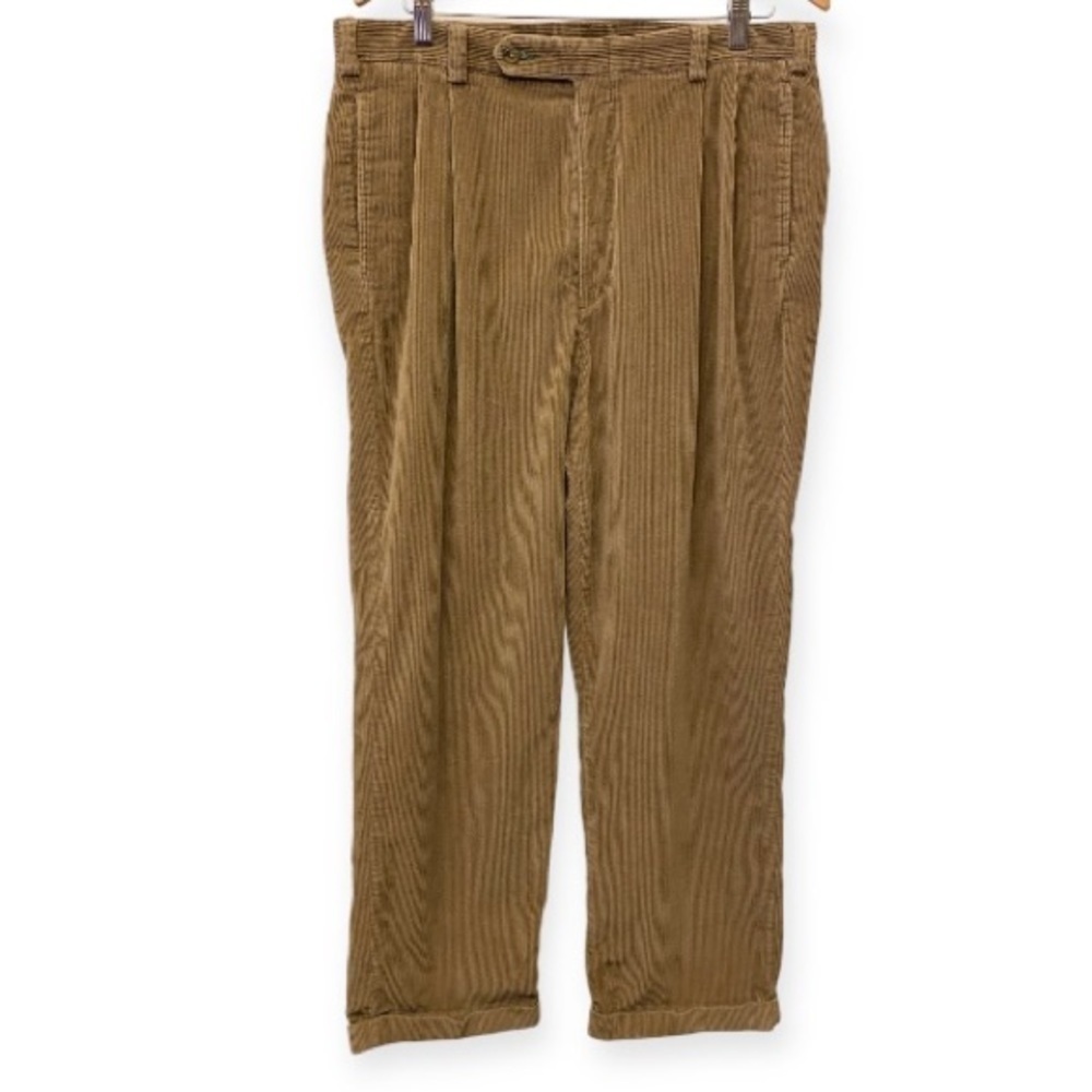 Tommy Hilfiger 36x30 Corduroy Pants Mens Tan Brown Cuffed Pleated Trousers